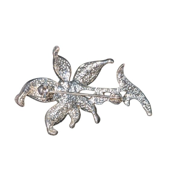 Rhinestone Pearl Floral Silver Tone Brooch Pin Manly Vintage - Picture 6 of 7